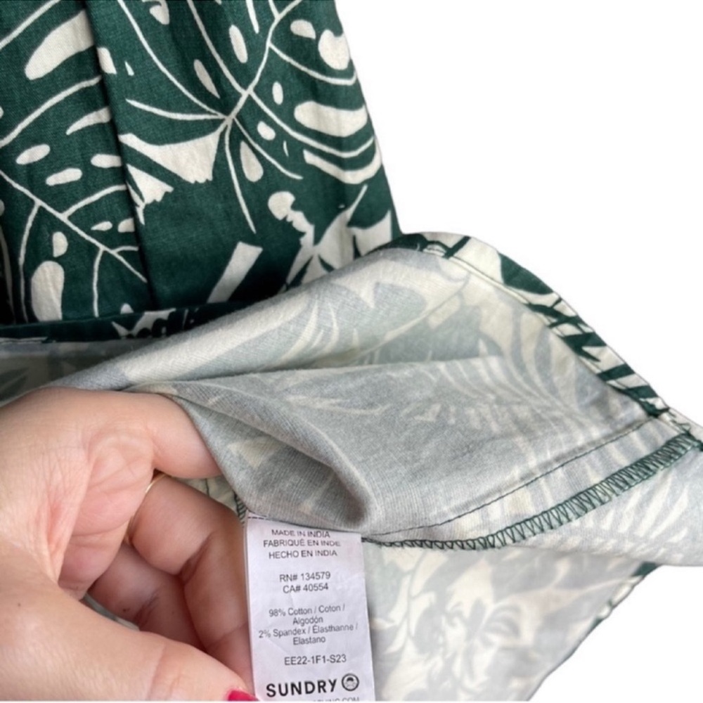 SUNDRY For Evereve The Everyday Dress Tiered Tropical Palm Leaf Green White Sz 2 - Picture 10 of 11